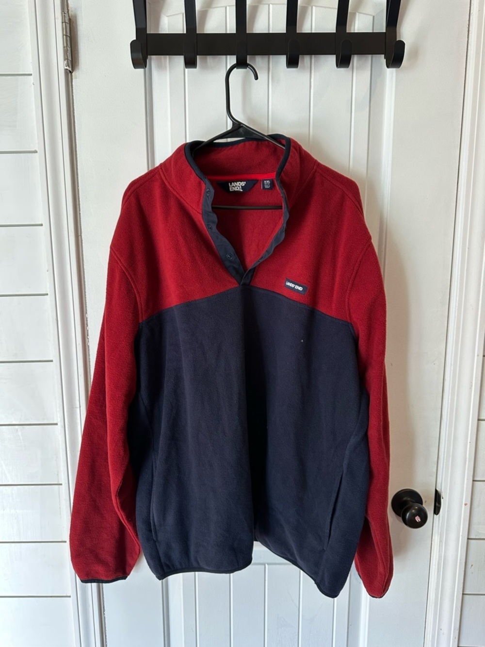 Lands' End Men's Red and Navy Half-Zip Fleece Pullover